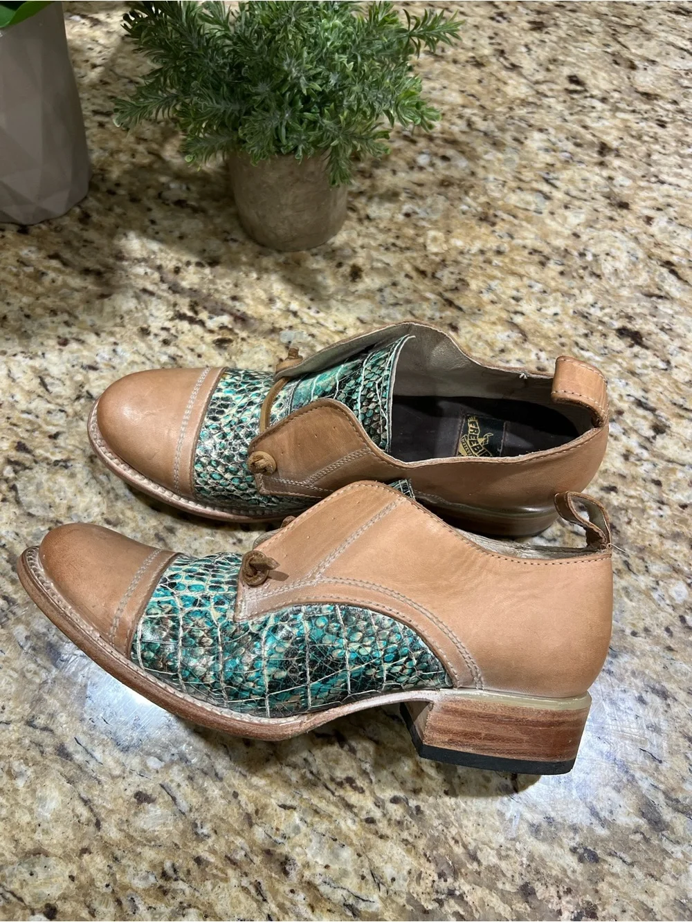 Freebird Mabel Turqouise Multi Leather Snakeskin Oxford Shoes 8
